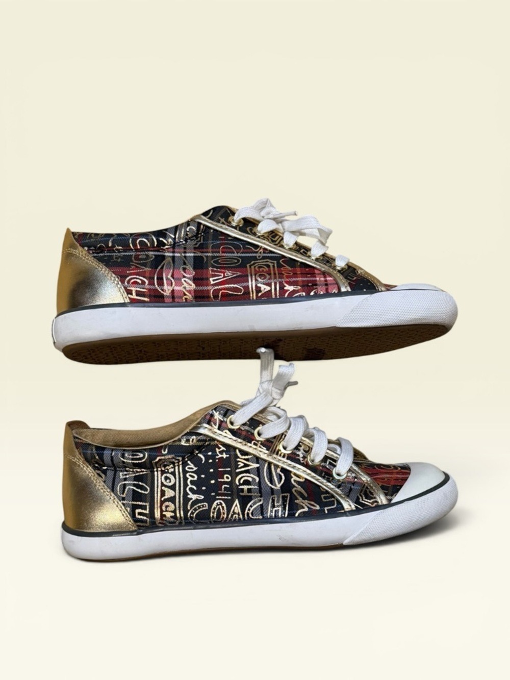 Coach Barrett Plaid Graffiti Sneakers Women's Size 7.5B - Picture 4 of 10